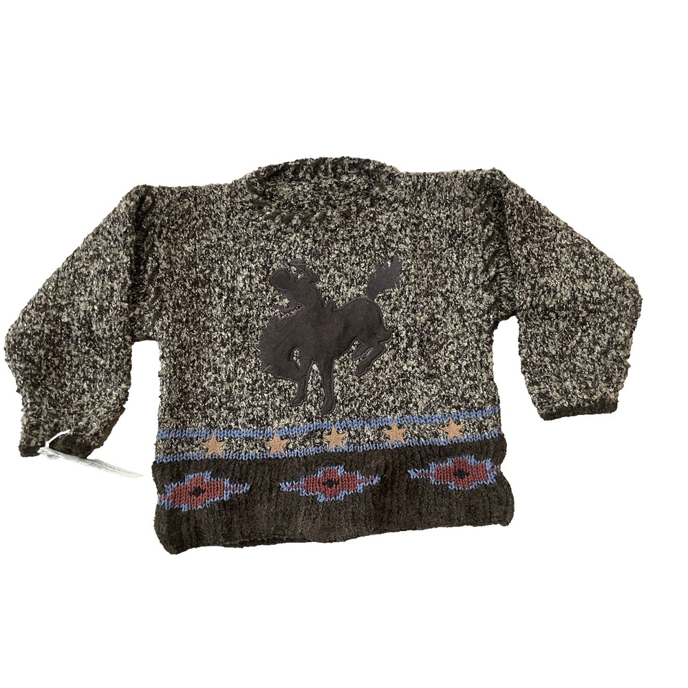 Vtg‎ NWT Child Aspen Hand Knitted Horse Appliqued Cotton Sweater Sz 5